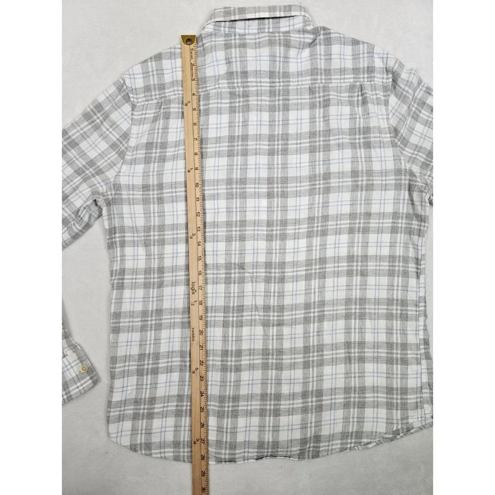 Faherty Stretch Featherweight Flannel Shirt Mens Larfe Gray Plaid Slim Fit LS - Picture 7 of 9